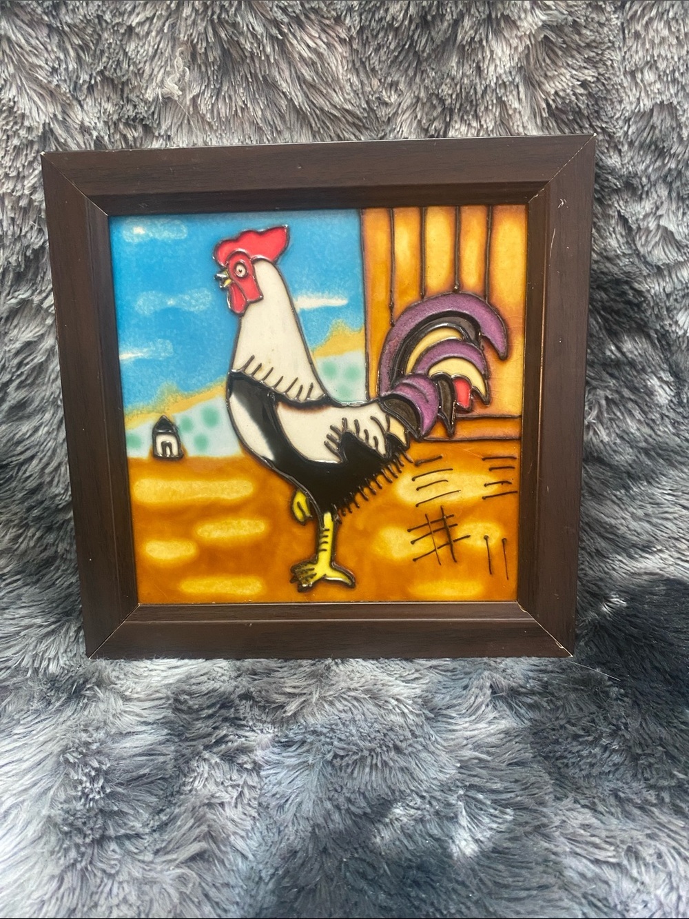 Rooster Ceramic Tile Wall Art - Colorful Farm Scene